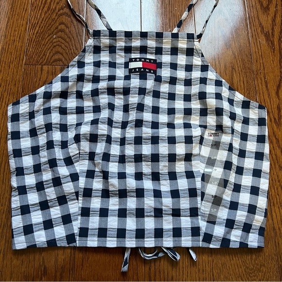 [NWT] Tommy Hilfiger Jeans Seersucker Gingham Lace up Halter Top - Sz S - Picture 5 of 13